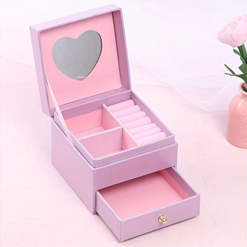 Jewelry Storage Box for Women with Drawer for Rings Earrings and Necklaces