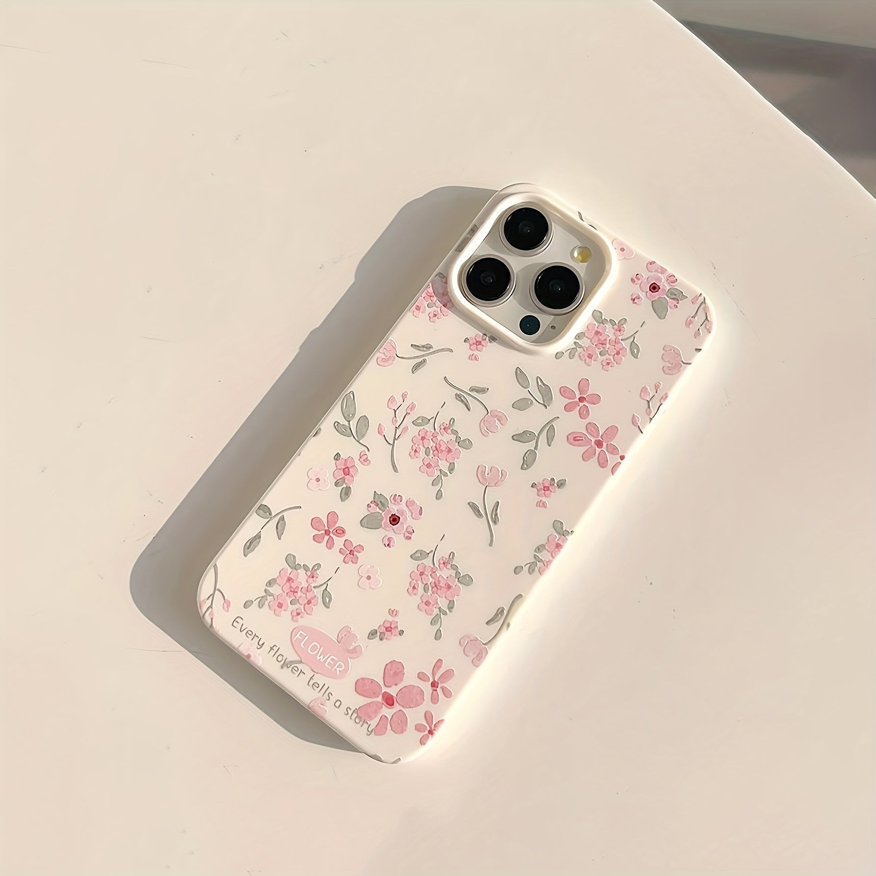 Pink Flower and Green Leaf TPU Phone Case for iPhone 11 to 16 Pro Max