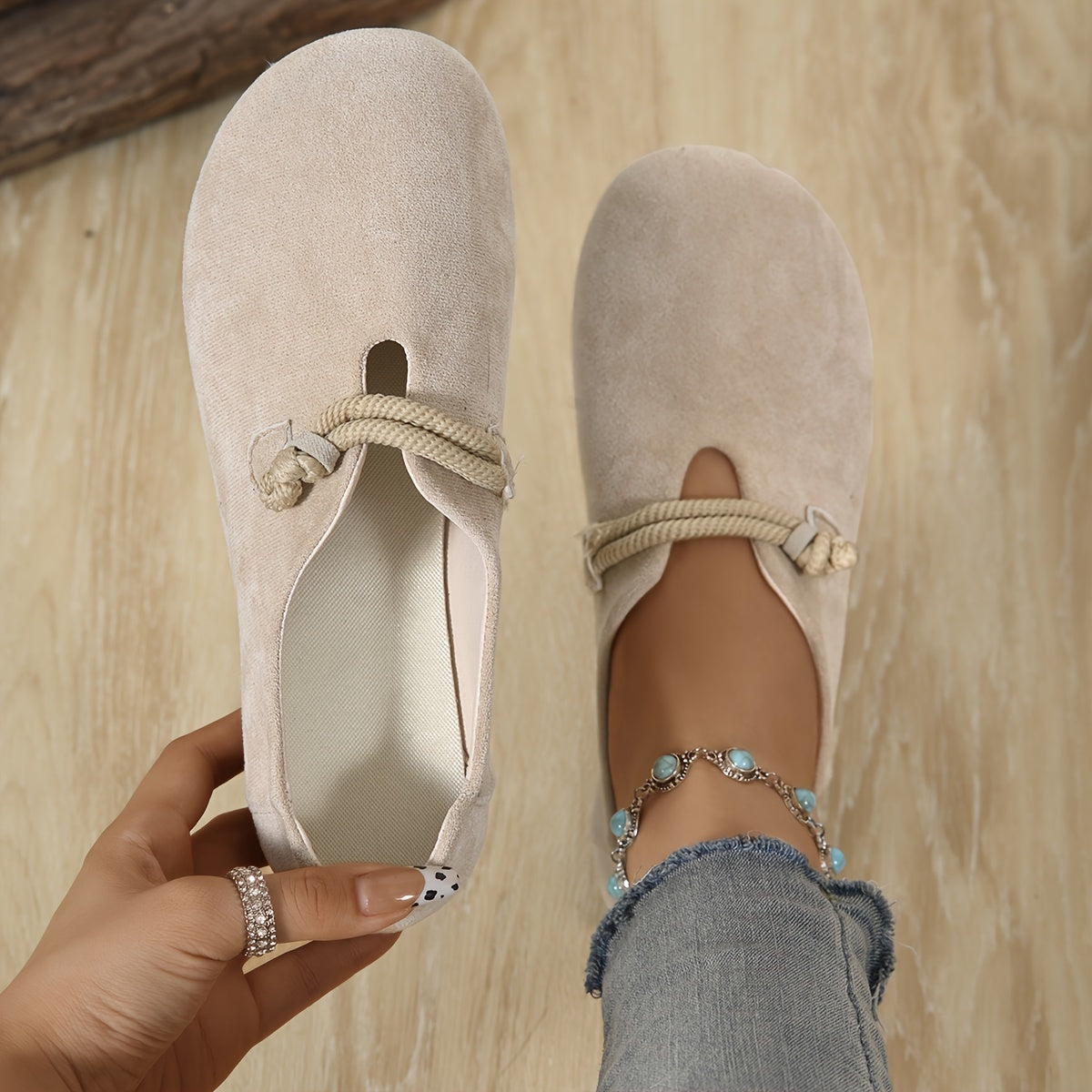 Women’s Elegant Mary Jane Flats Solid Color Slip-On Round Toe Fabric Upper