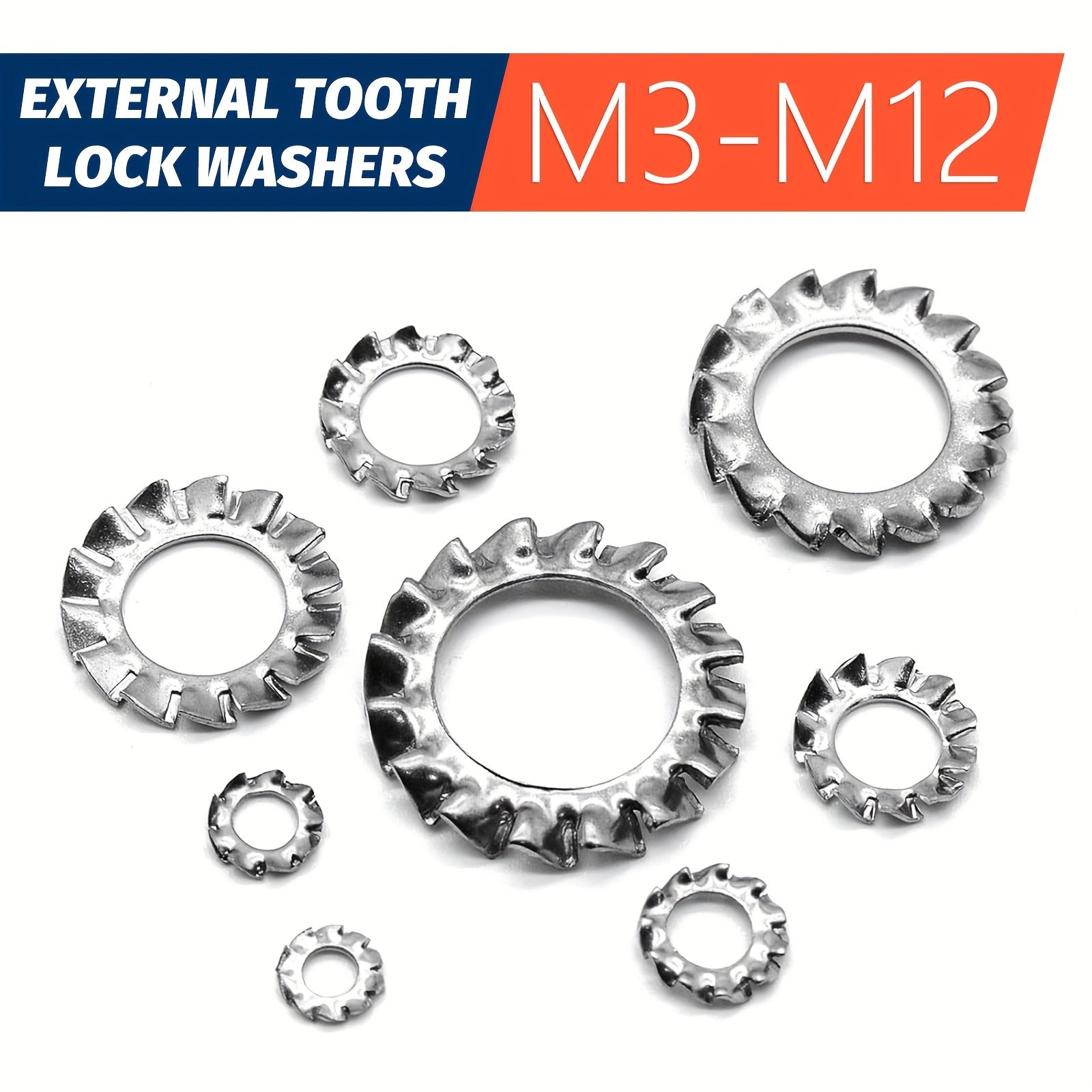 160pcs Stainless Steel External Multi Tooth Lock Washers Set 7 Sizes M3-M12 DIN