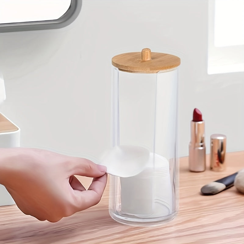 Acrylic Bathroom Swab Dispenser Set with Bamboo Lids for Home Organization