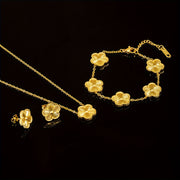 Gold Plated Stainless Steel Jewelry Set with Earrings Necklace and Bracelet for Women