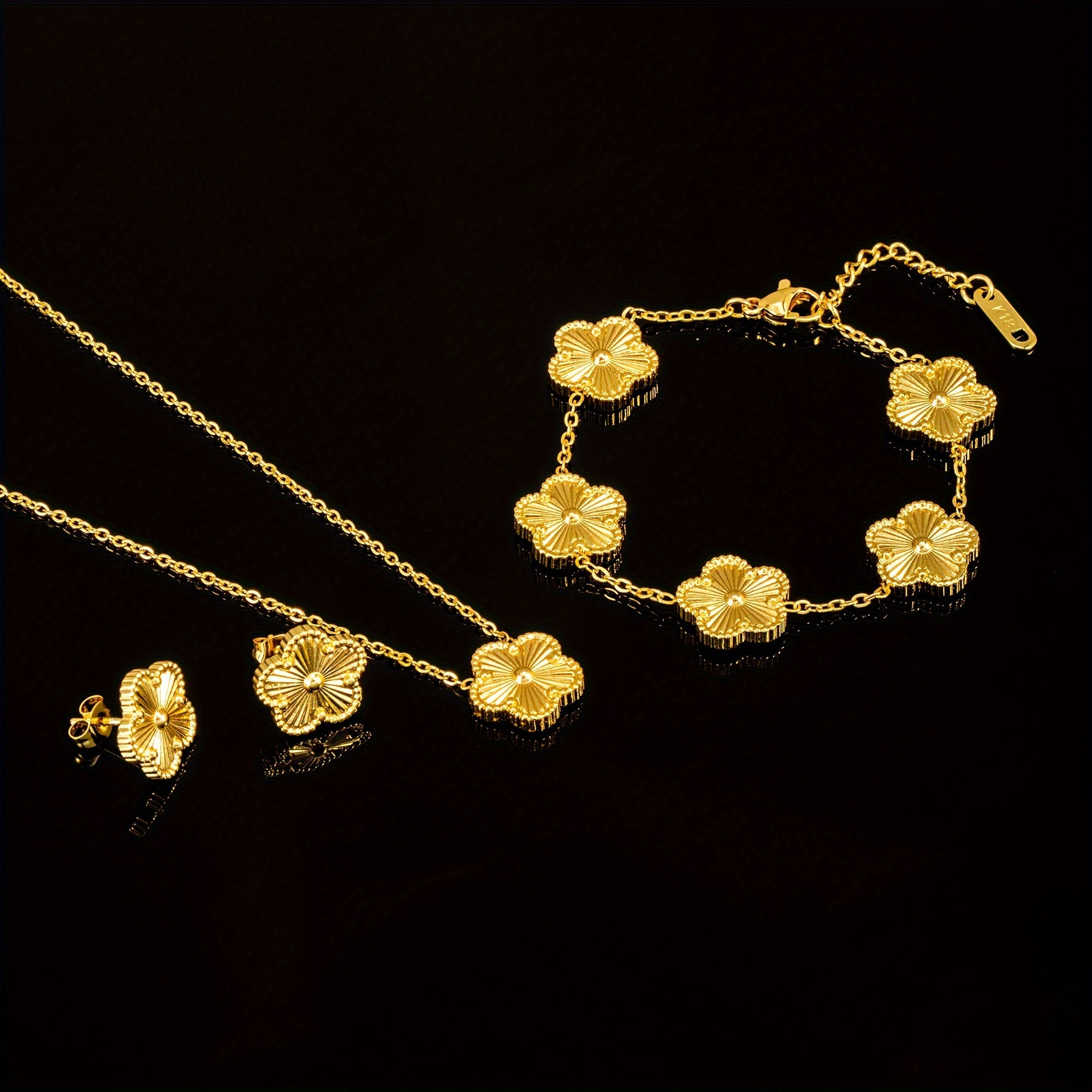 Gold Plated Stainless Steel Jewelry Set with Earrings Necklace and Bracelet for Women