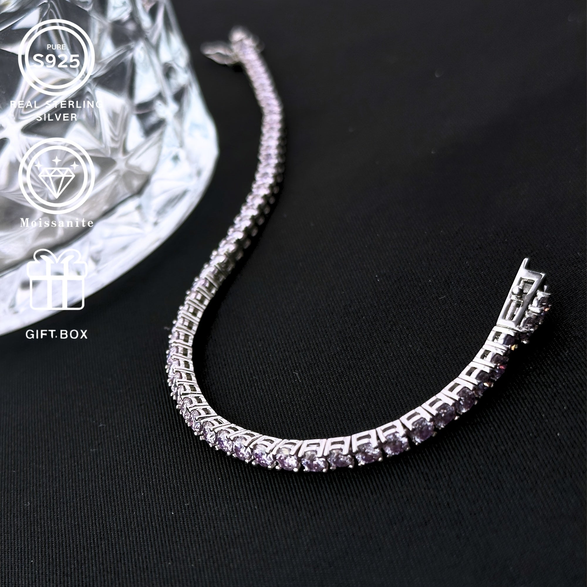 Men's and Women's Moissanite Tennis Bracelet Silver Round Chain Gift Jewelry