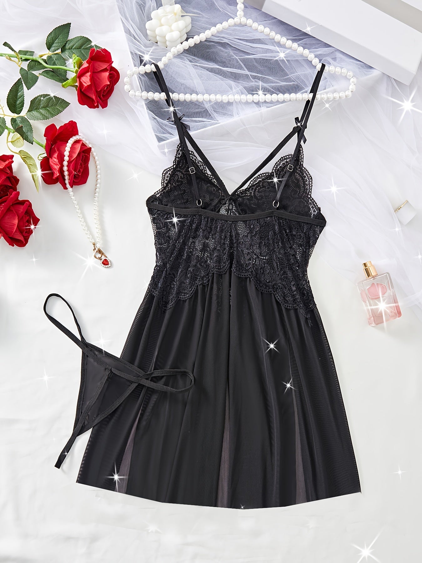 Women’s Nightgown with Lace Detail and Knit Fabric Solid Color Sleepwear