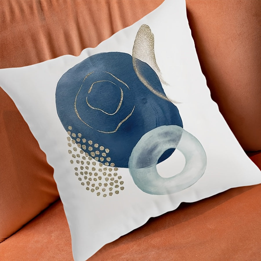 Blue Geometric Throw Pillow Cover 44x45 cm Boho Mid-Century Modern Polyester
