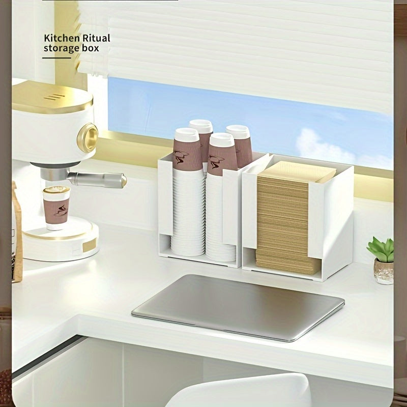 Yaponcha uslubdagi plastik saqlash tashkilotchisi - qulayliklar uchun ko'p funksiyali dispenser, bir martalik stakanlar, to'qimalar, pampers, ichki kiyimlar va yuz to'qimalari uchun - oshxona va kafe foydalanishi uchun mukammal