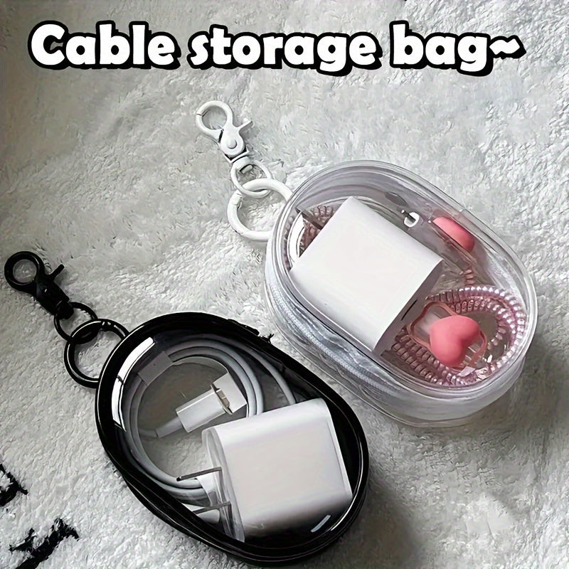 Mini Transparent Zipper Organizer with Keychain and Multiple Functions