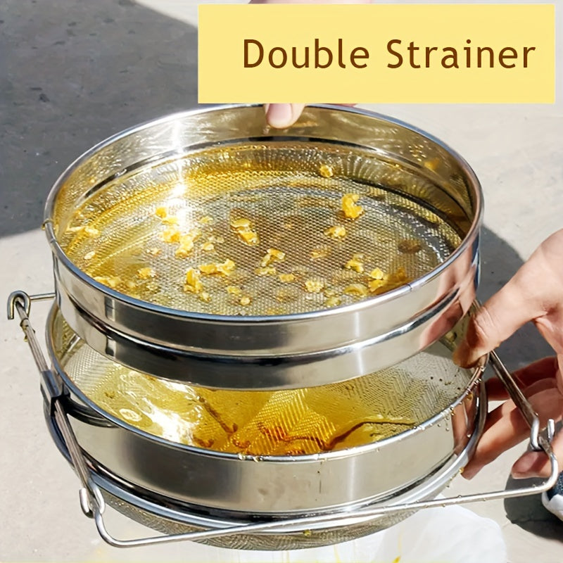 Stainless Steel Double Sieve Honey Strainer with Adjustable Arms for Beekeeping