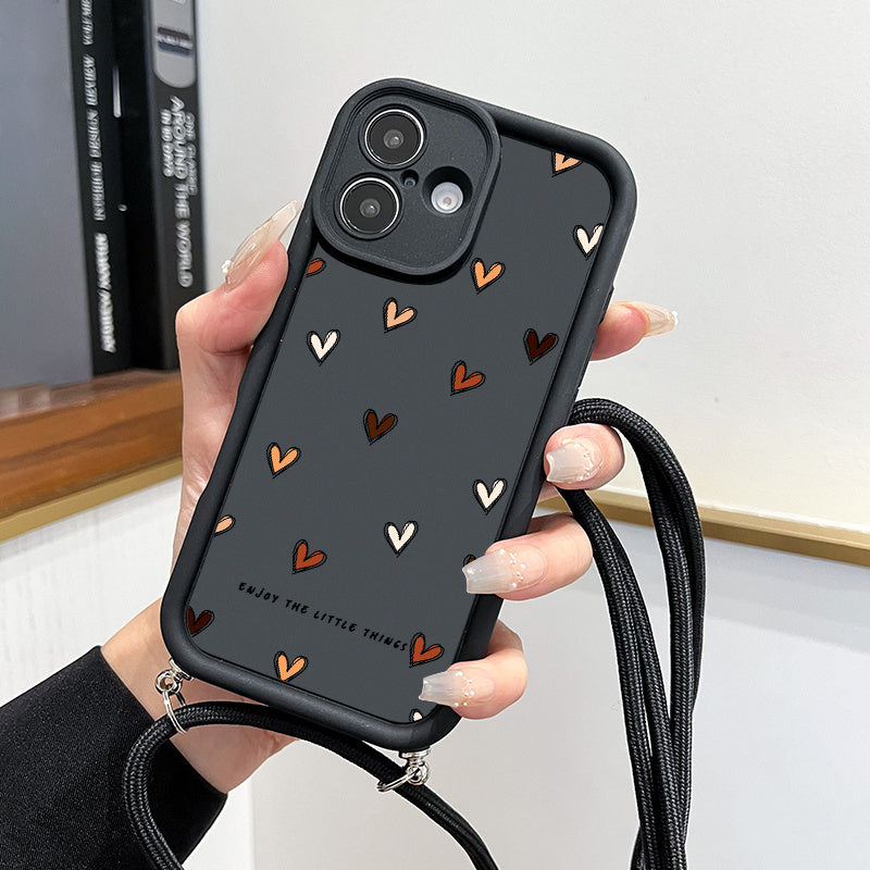 Heart Pattern Lanyard Phone Case for iPhone with Anti-Shock Shell and Lens Protection