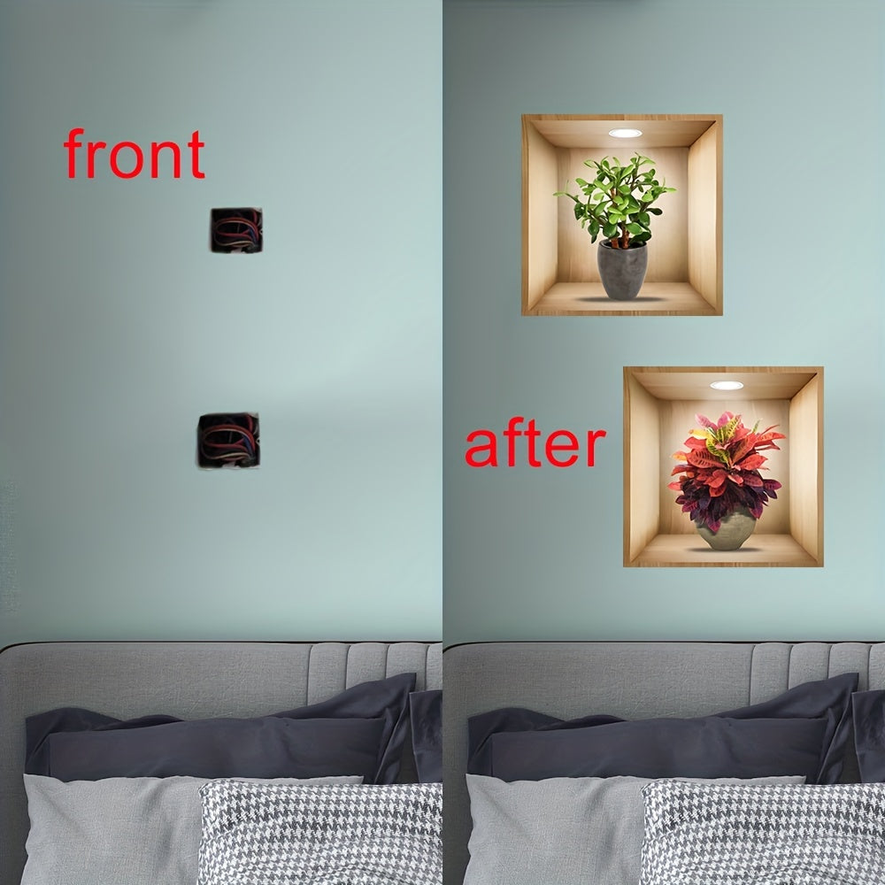 Green Plant 3D Wall Stickers for Home Decor Self-Adhesive Removable Set of 4