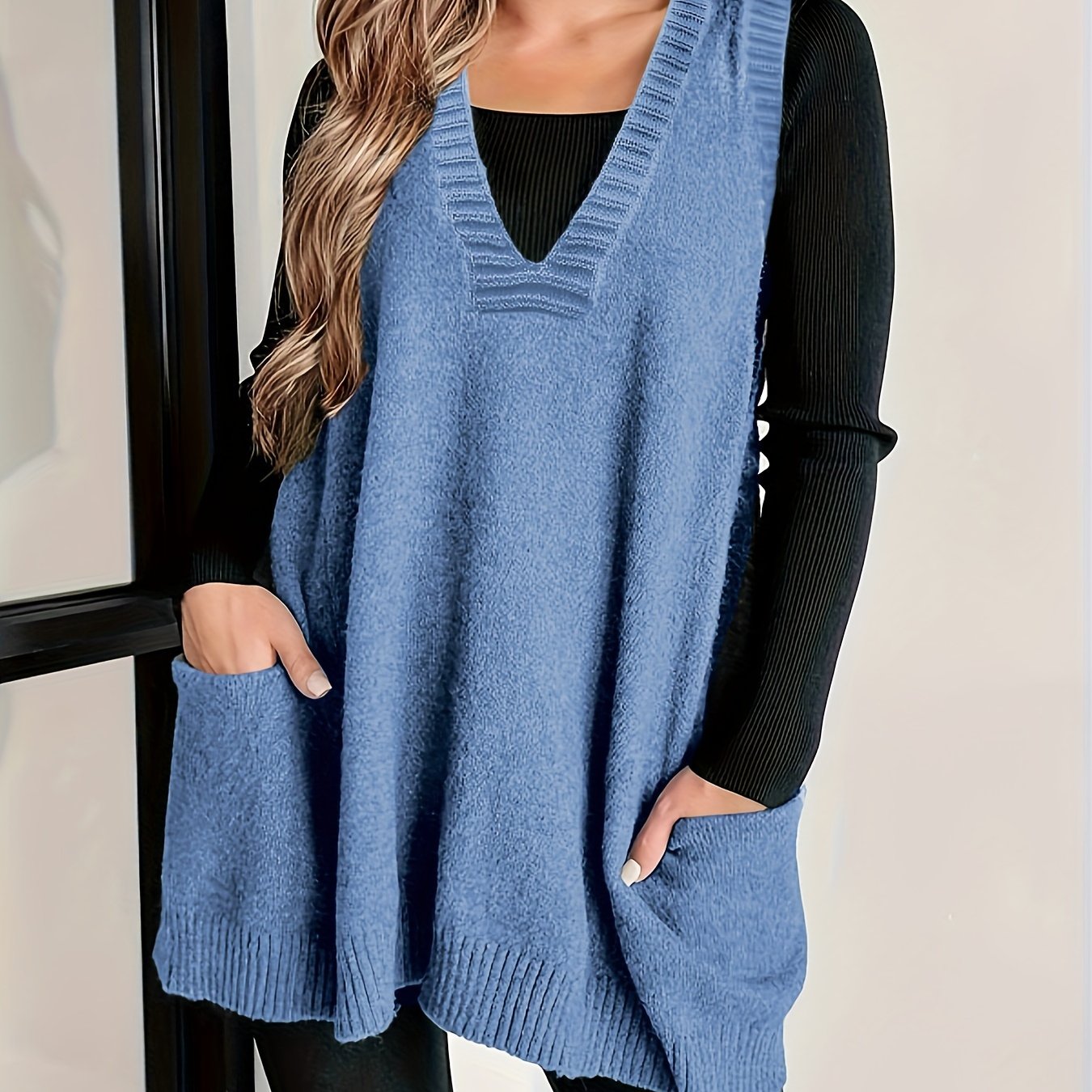 Plus Size Women Knit Sweater Vest Casual V Neck Sleeveless Fall Winter
