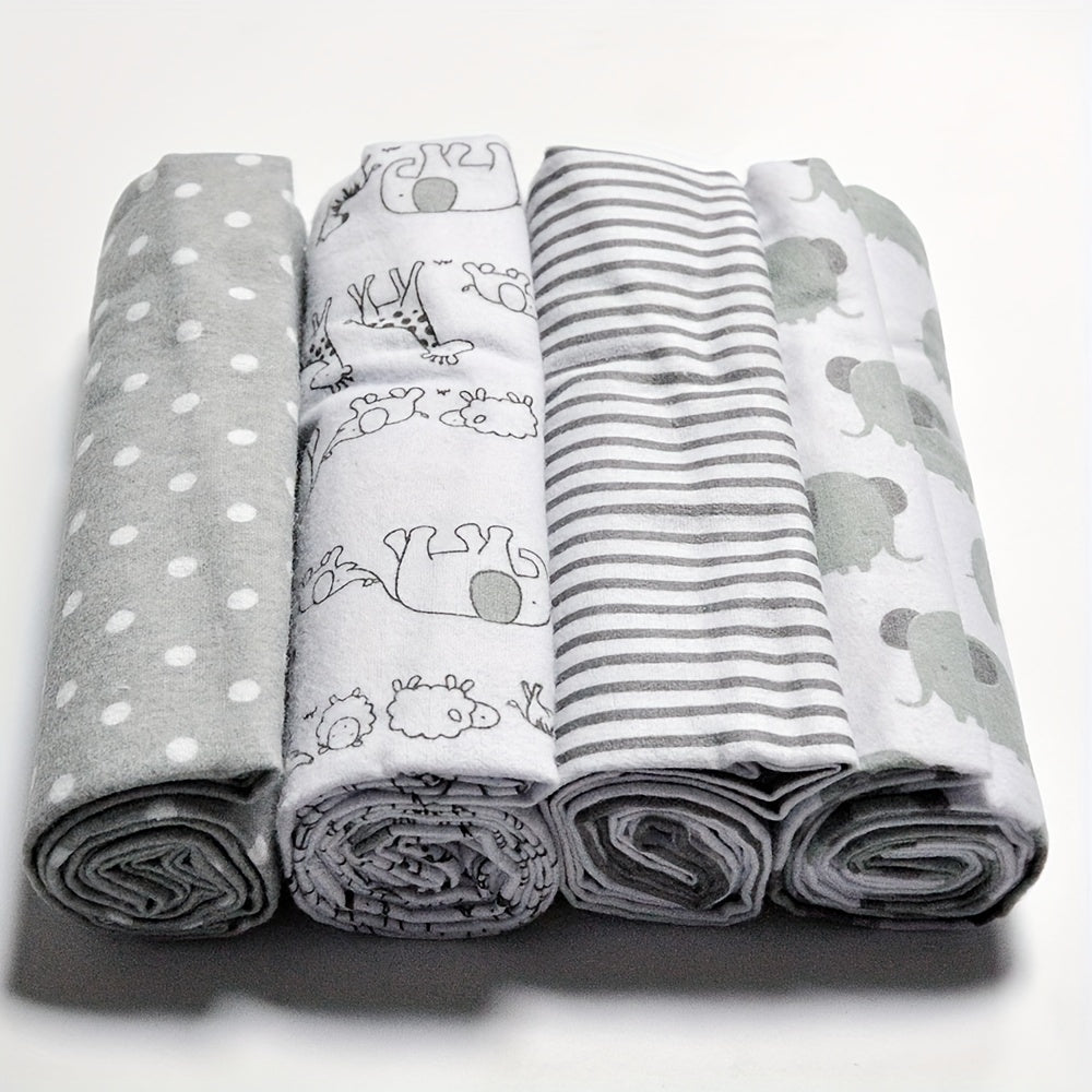 Set of 4 Cotton Flannel Swaddle Blankets for Baby, 76cm Square, Home Decor and Gift