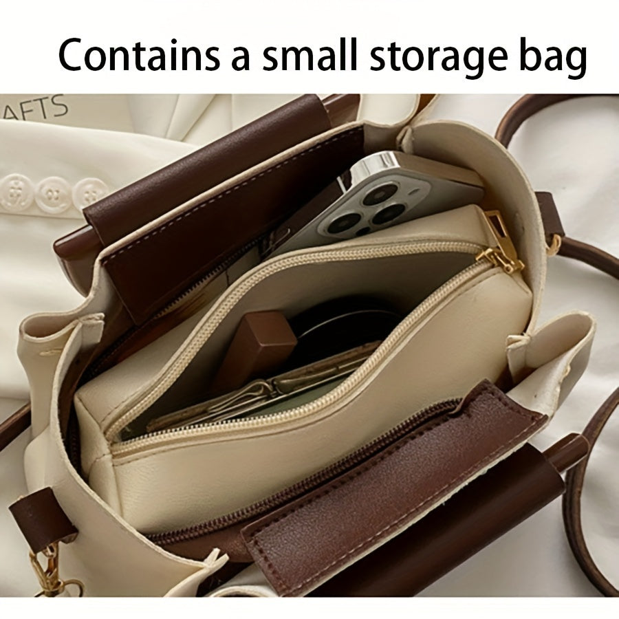 Women's Korean-Style PU Bucket Bag with Zipper Closure and Crossbody Strap