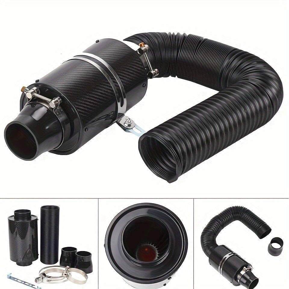 Universal Automotive Air Filter Kit Carbon Fiber Intake System with Flexible Hose