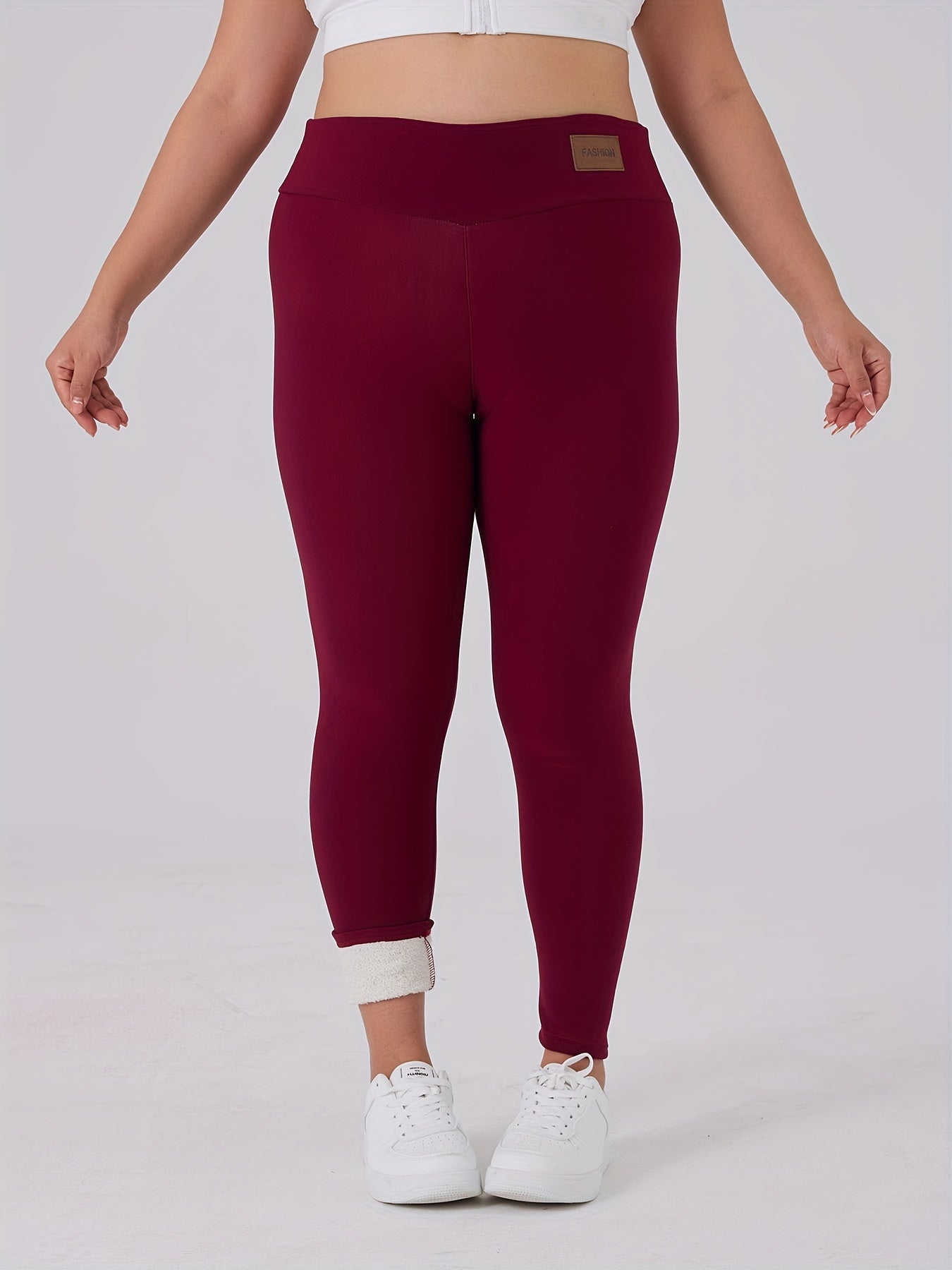 Plus Size Women's Thermal Fleece-Lined High-Waisted Leggings Yoga Pants