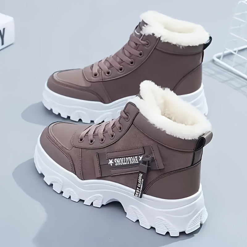Women's Fleece-Lined Casual High-Top Sneakers Solid Color Lightweight