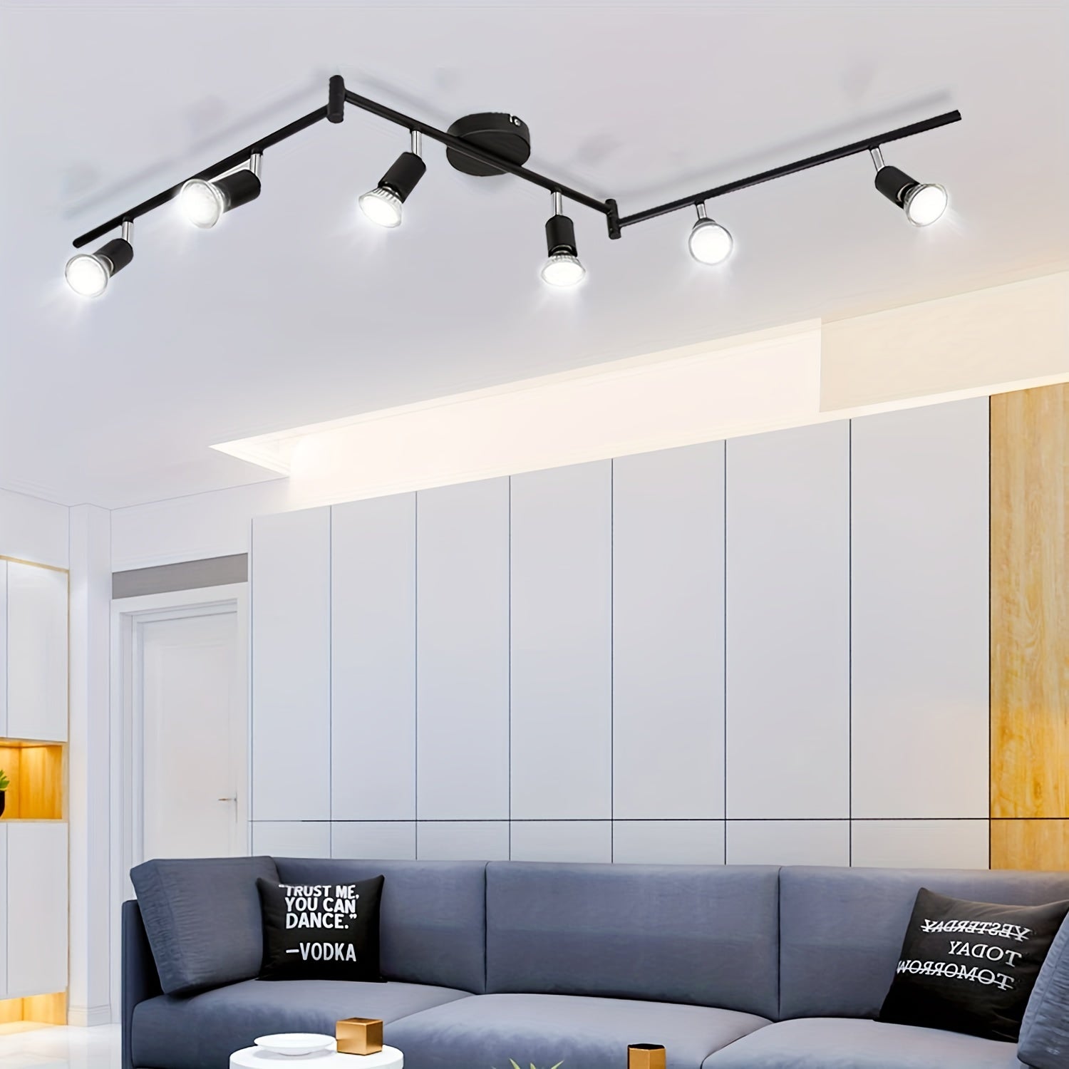 Silver Ceiling Spotlight with 6 GU10 6W LED Bulbs Adjustable for Living Room Kitchen Modern Metal