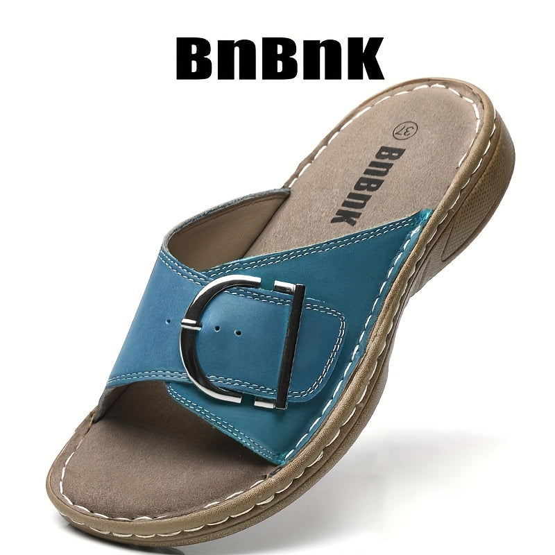 Women's Faux Leather Slip-On Sandals Open-Toe Comfortable Summer Shoes