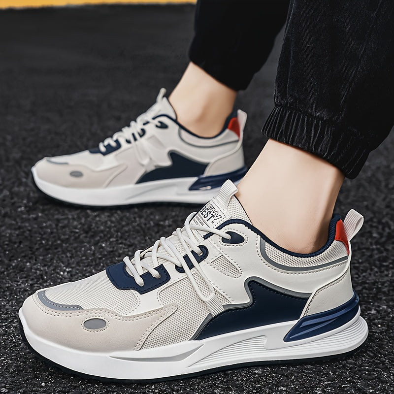 Zapatillas de malla transpirable para hombre blancas y azules con soporte acolchado y suela de PVC duradera