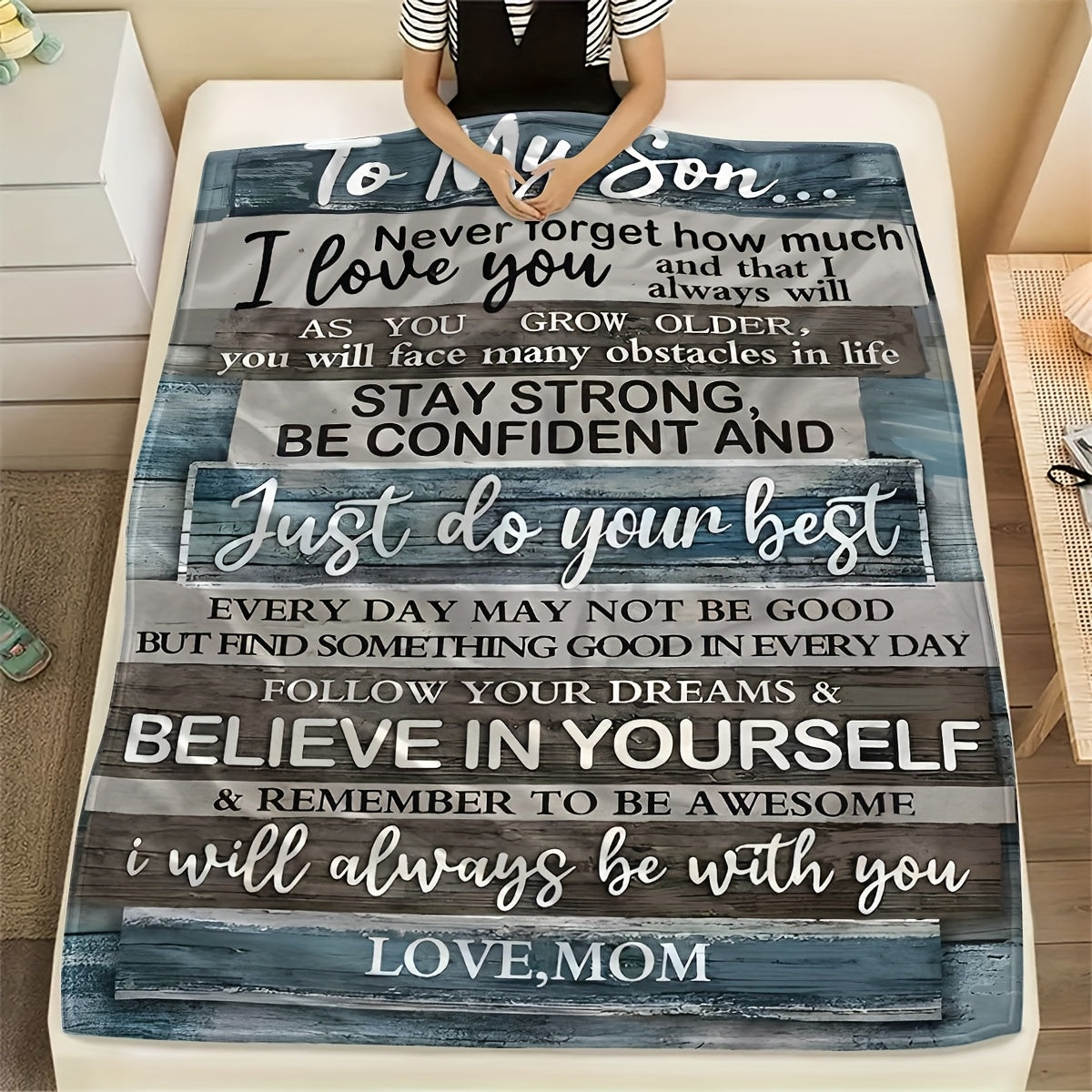 Personalized Blanket for Son Gift from Mom Birthdays Graduation Valentines Sentimental