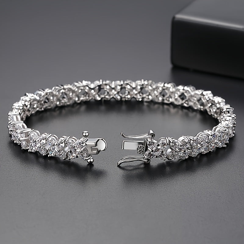 Elegante pulsera de cobre para mujer con incrustación de zirconia y acabado brillante