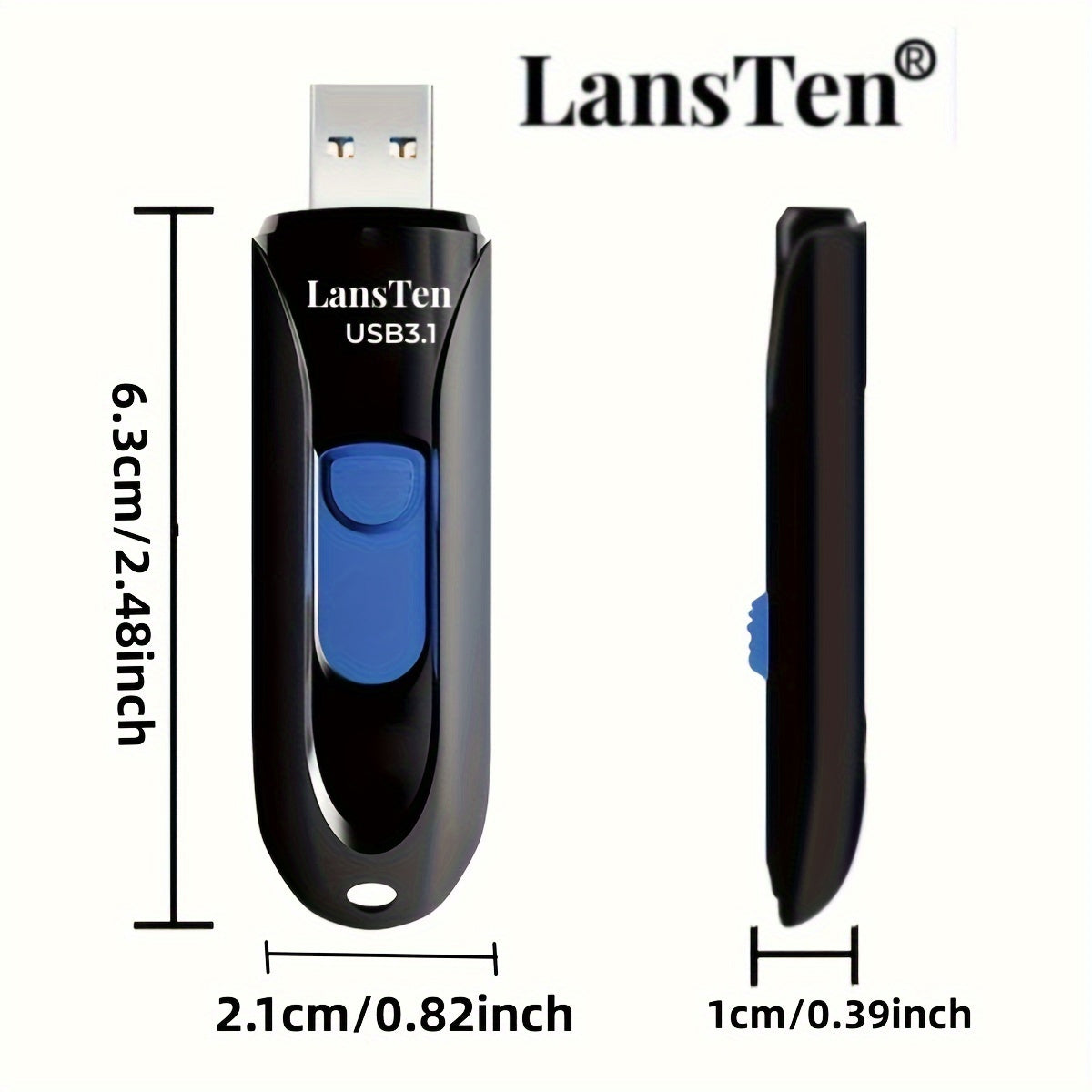 LansTen Yuqori Tezlikdagi USB 3.1 Flesh Disk, Type-C dan USB 3.1 Adapter bilan, turli sig‘imlarda mavjud, Kompyuter saqlash uchun mustahkam Zip Disk