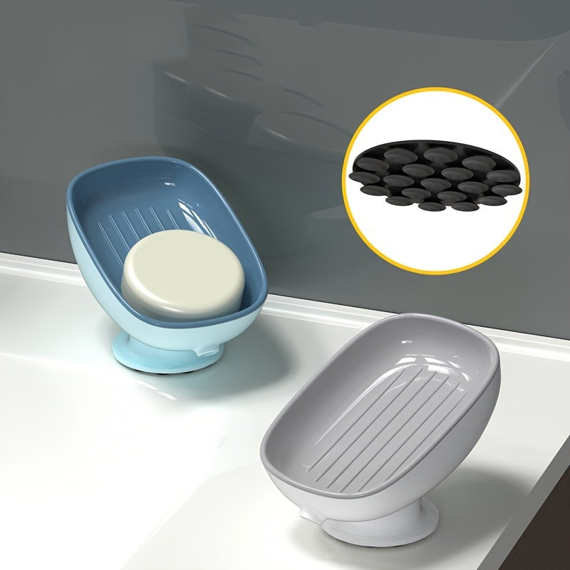 Suction Cup Soap Dish White Plastic No-Drill Bathroom Countertop Drainage