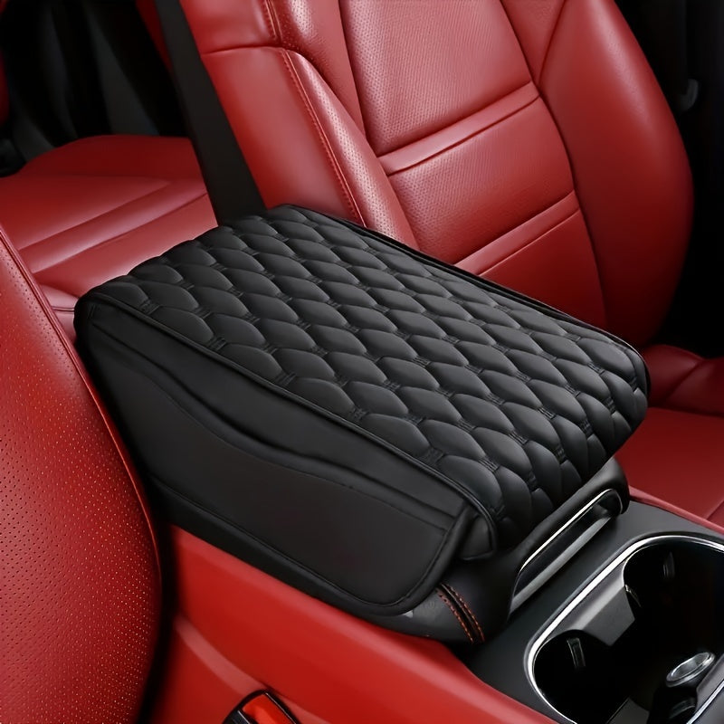 Black Quilted Car Console Armrest Cushion with Memory Foam Padding