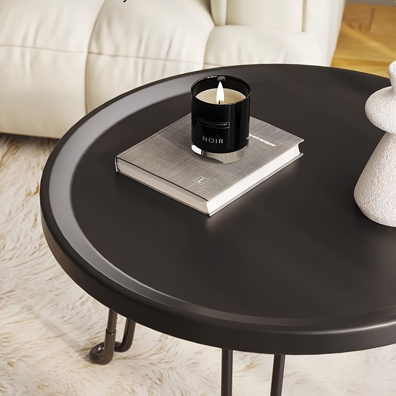 Small Round Folding Coffee Table with Tray Surface and Three Legs for Living Room or Bedroom