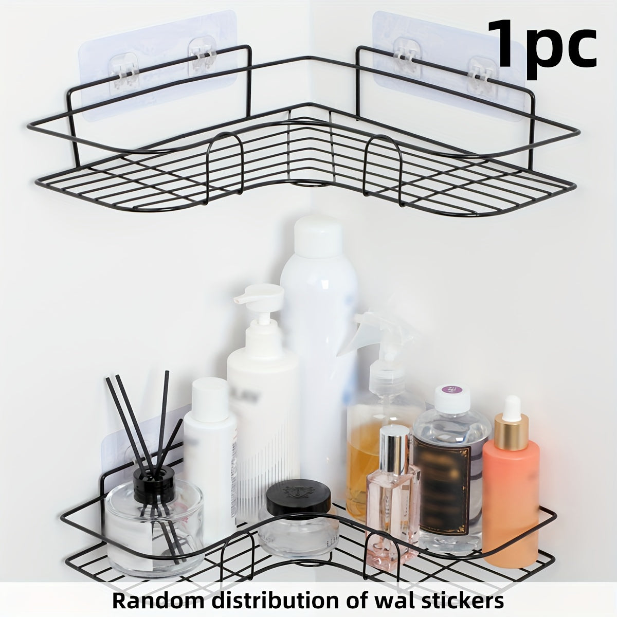 Black Stainless Steel Wall Shelf with 2 Tiers No-Drill Bathroom Kitchen Storage