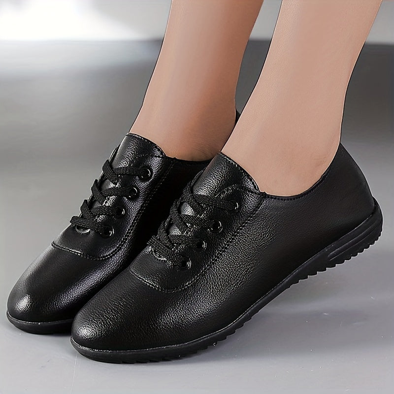 Women's Casual Lace-Up Sneakers Solid Color Breathable Microfiber Low Top