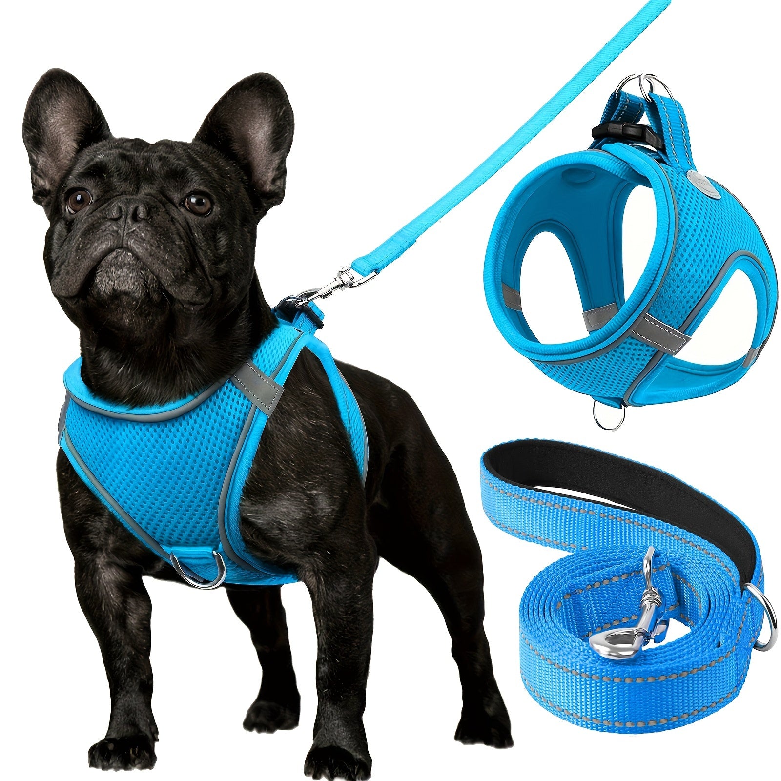 Reflective Dog Harness and Leash Set for Small to Medium Breeds Mesh Padded Nylon No-Choke Safety