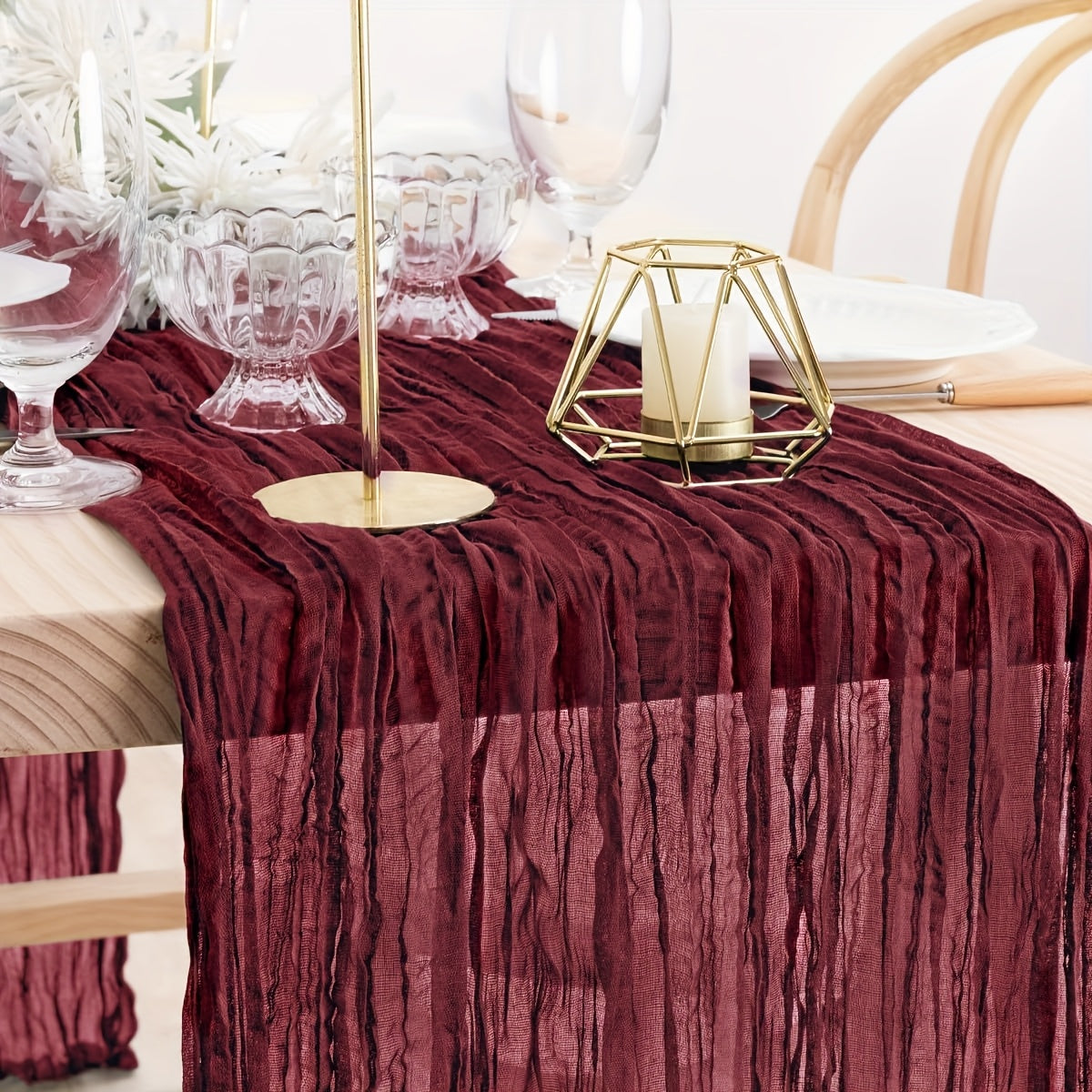 Rustic Polyester Cheese Cloth Table Runner for Outdoor Events and Celebrations