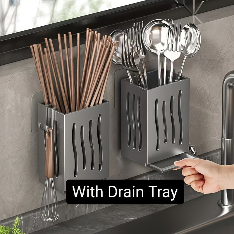 Multifunctional Kitchen Utensil Holder Wall Mount or Countertop Plastic Organizer