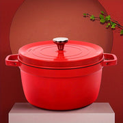 Red Cast Iron Stockpot 4L with Lid for Broth Stew and Cooking 24cm Compatible with Gas and Induction
