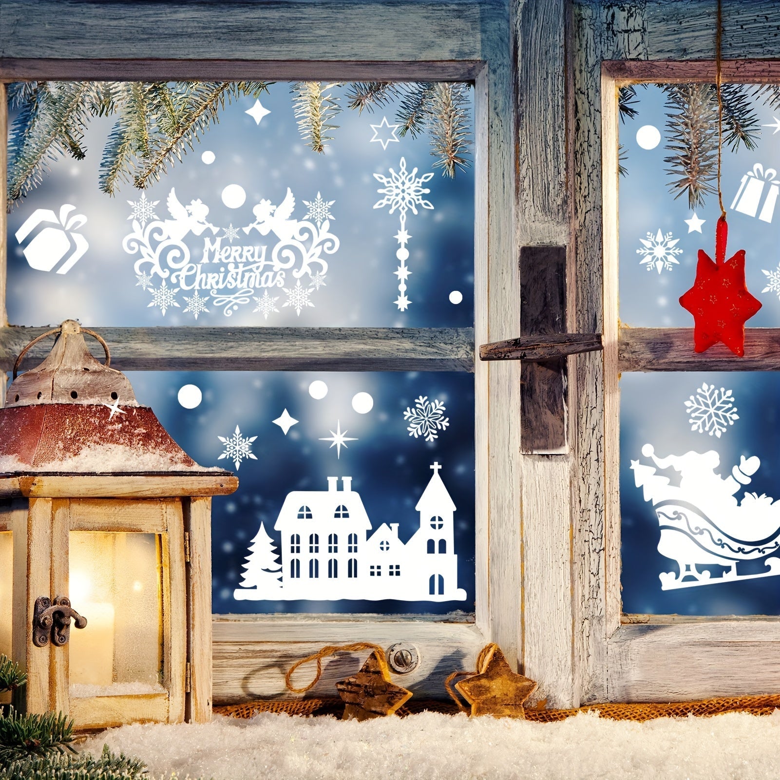 Festive Christmas Window Stickers Snowflakes Reusable Glow-in-Dark Decor
