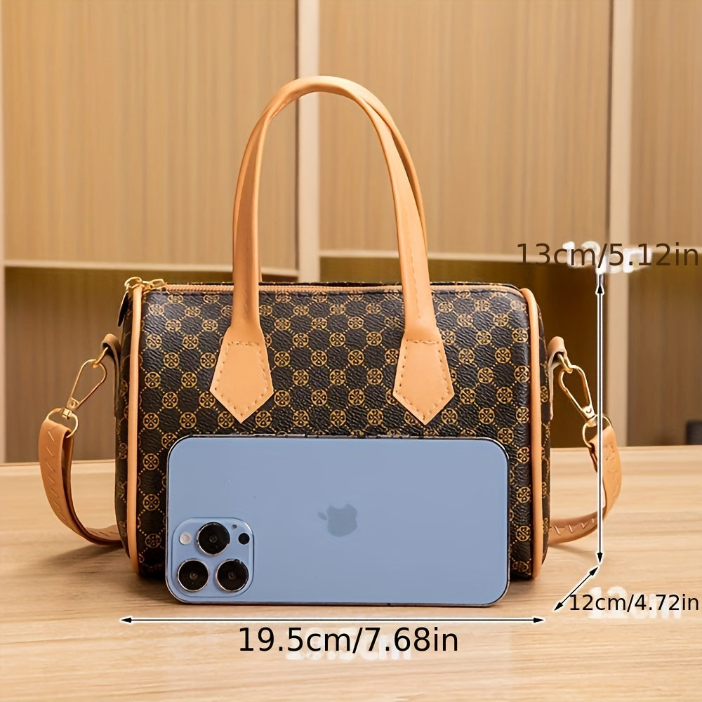 Bohemian Geometric Pattern Satchel Bag for Women Water-Resistant PU Leather Crossbody Shoulder Bag