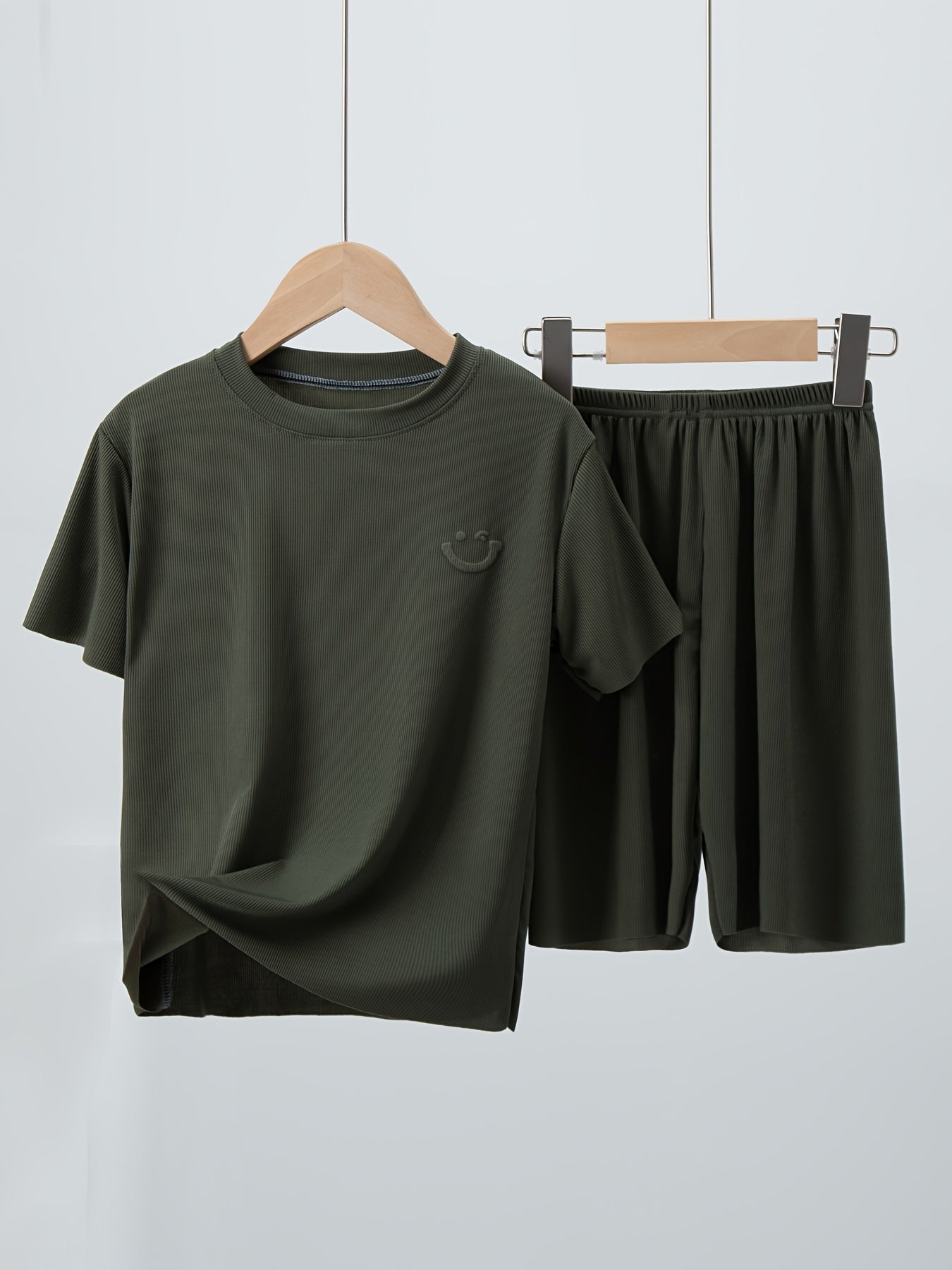 Boys' Summer Casual Tracksuit Set with Smile Face T-Shirt and Shorts for Kids Over 3 Years