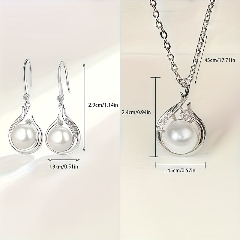 Silver-Plated Necklace and Earrings Set with Freshwater Pearls and Cubic Zirconia Jewelry for Women