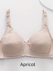 Plus Size Wireless Lace Push-Up Bra with Triple Hook Closure Breathable Nylon Spandex