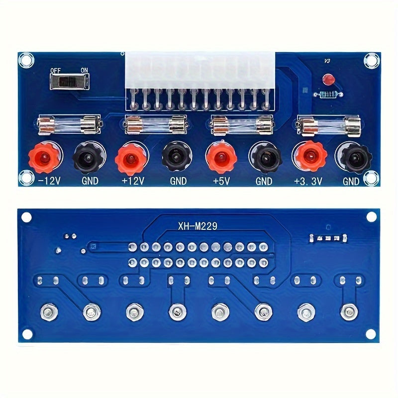 24-Pin ATX Power Supply Breakout Adapter for Benchtop Computers with Switch and Multiple Voltage Outputs