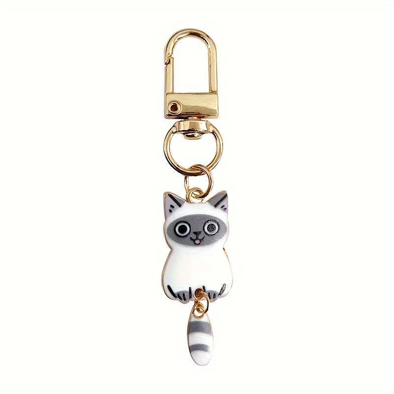 Set of 7 Zinc Alloy Cat Tail Keychains with Movable Tails for Bags and Zippers