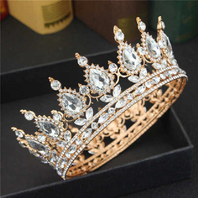 Wedding Crown for Women and Girls Rhinestone Gold Baroque Queen Tiara Bridal Headpiece