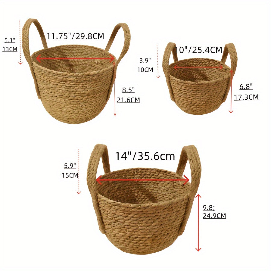 Handmade Woven Storage Baskets with Rustic Grass Finish for Laundry and Home Organization