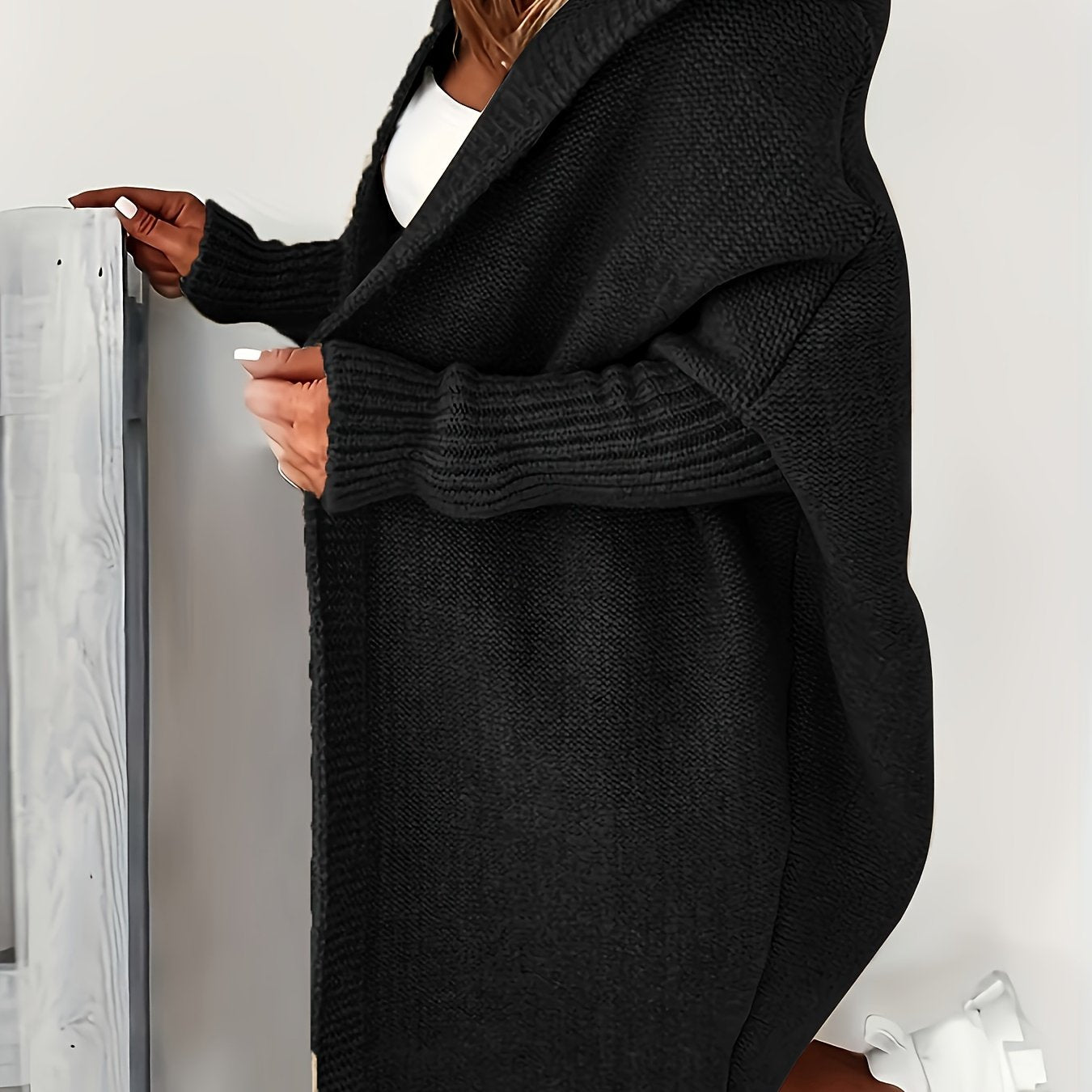 Plus Size Knitted Cardigan Polyester Casual Fall Winter Solid Color