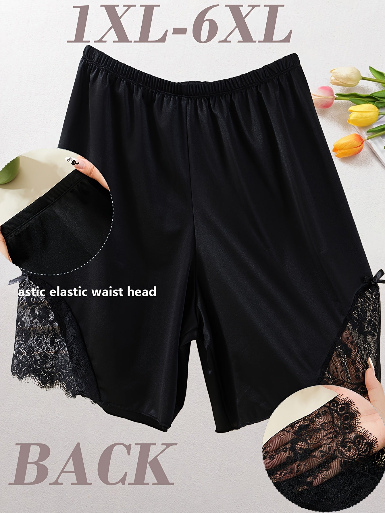 Plus Size High-Waisted Lounge Pants Tummy Control Lace Trim Loose Fit