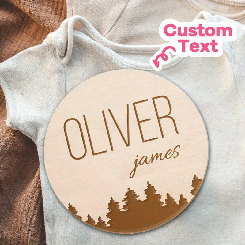 Personalized Round Wooden Sign Birth Keepsake White with Name and Footprint