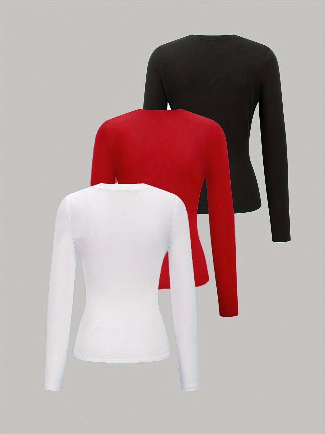 Women's Plus Size Long Sleeve T-Shirts Soft Stretch Basic Tees in Black Pink White