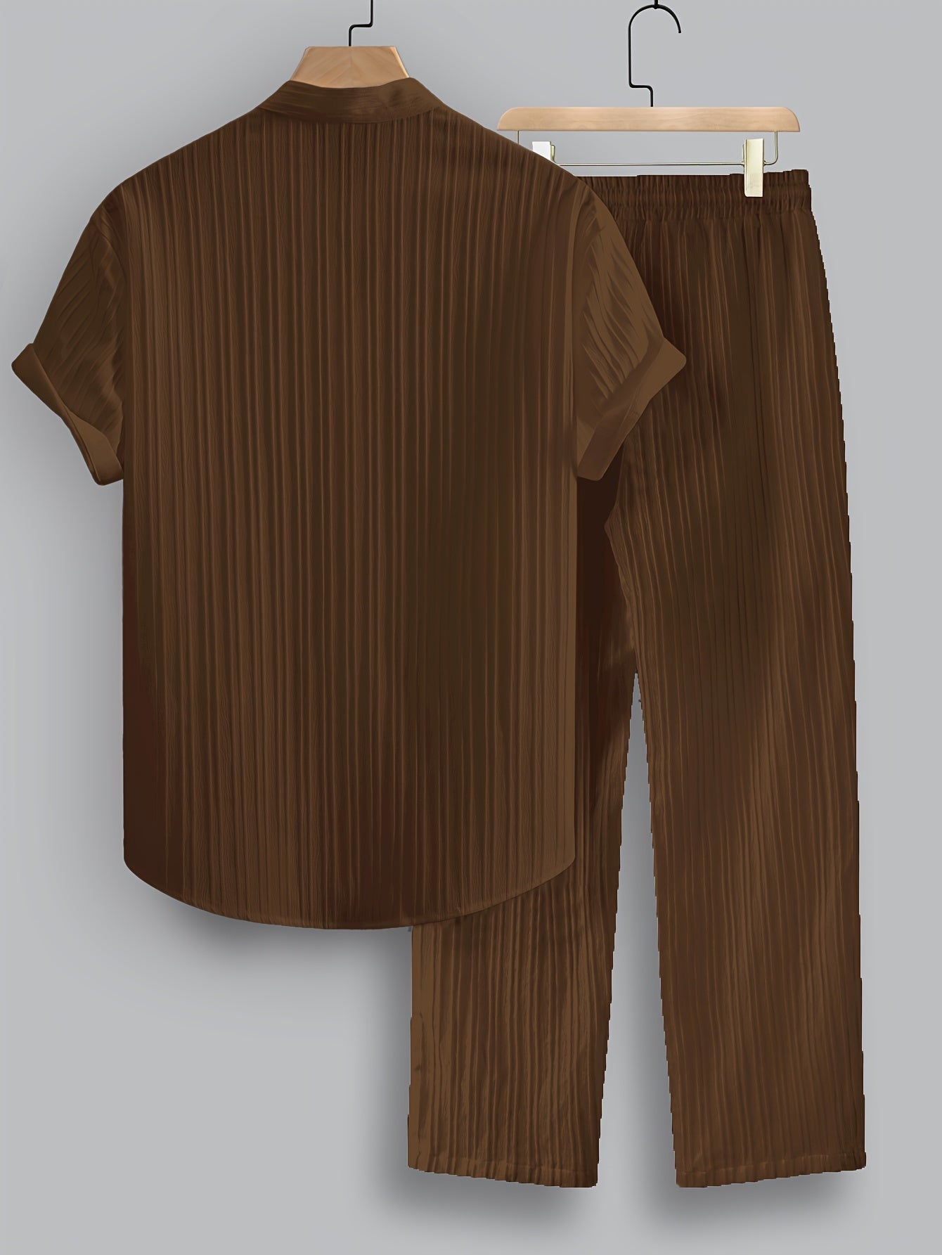 Men's Summer Outfit Set Short Sleeve Collared Shirt and Drawstring Pants Woven Polyester Regular Fit